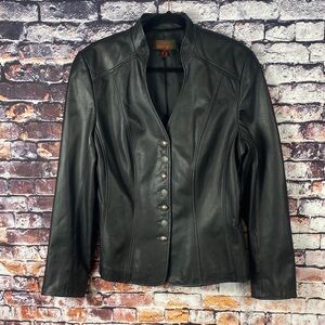 Danier Black Soft Leather Unique Button Front Accent Jacket Sz L